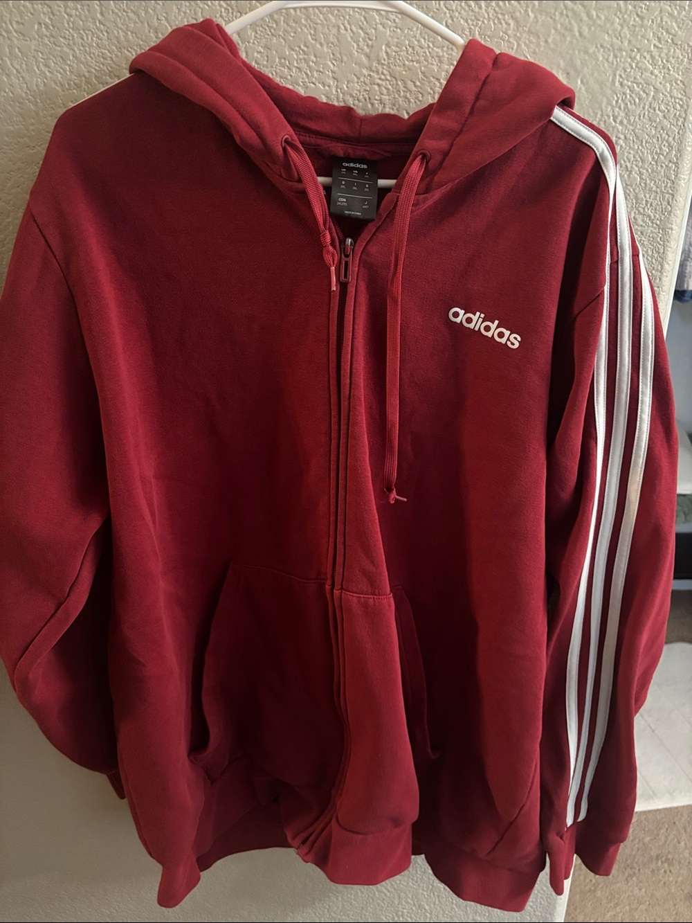 adidas Men's Burgundy Zip-Up Hoodie with White 3-Stripes